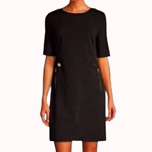 Calvin Klein A-Line Sheath Dress Black with Gold Accents Zippers Size 10